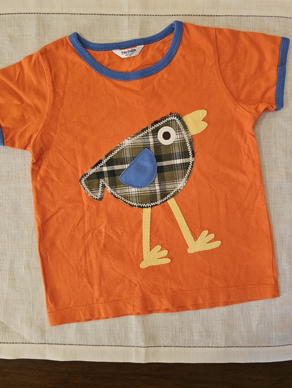 Baby Boden Boys Short-Sleeve Orange/Blue T-Shirt Tee Top w/ Bird Appliqué 2T-3T